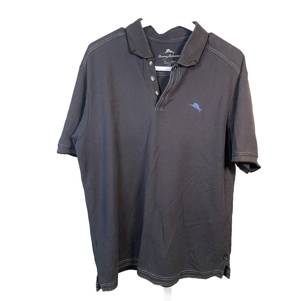 Tommy Bahama Men's Polo Shirt Supima Pima Cotton Black Pique Golf Marlin‎ Large